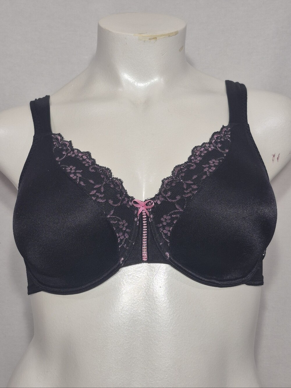 38DD Curvation‎ 5304457 Unlined Lace Trim Underwire Bra Black Pink